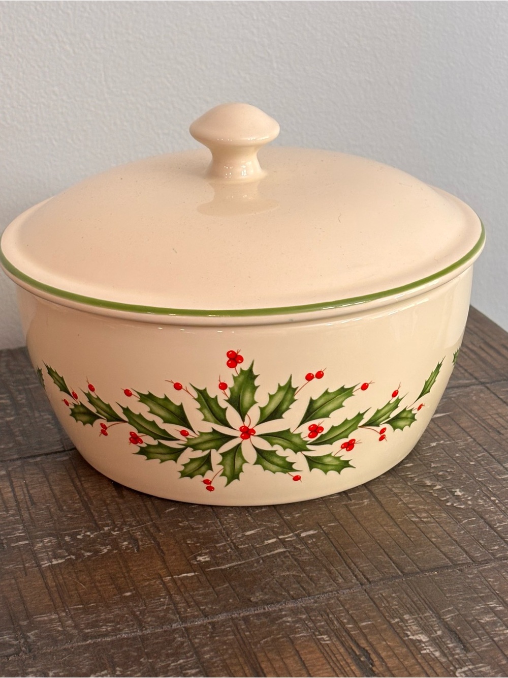 Lenox Holiday Holly Covered Casserole - Cream, Green, Red
